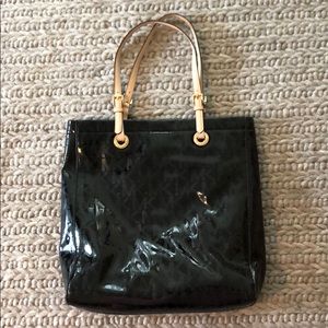Michael Kors black leather purse with tan straps